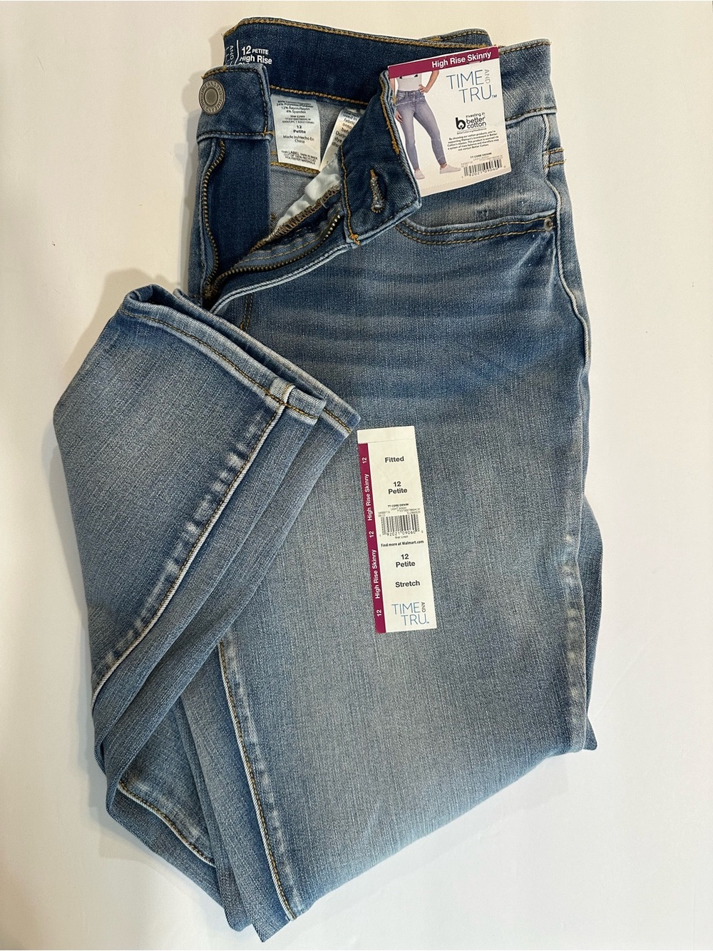 Time and Tru High Rise Skinny Jeans Women’s 12 Petite Light Wash Stretch NWT